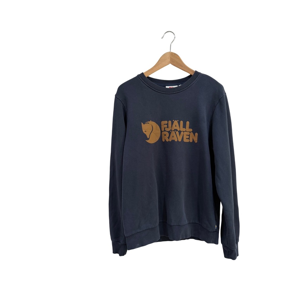 Fjallraven Logo Sweater Mens Navy Blue Organic Cotton Crewneck Size Small